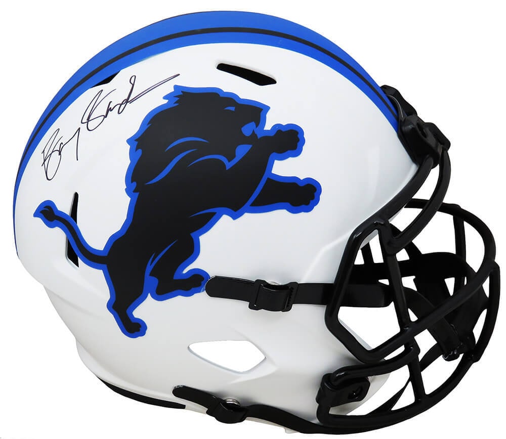 Barry Sanders Signed Detroit Lions Lunar Eclipse Replica Helmet with COA: Barry Sanders Signed Detroit Lions Lunar Eclipse Replica Helmet with COA Celebrate the legacy of Barry Sanders with this signed Detroit Lions Lunar Eclipse white matte Riddell Speed full-size replica
