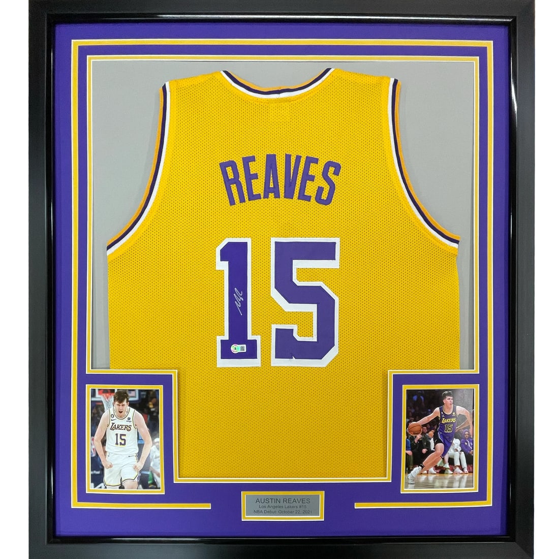 Framed Austin Reaves Signed Lakers Jersey 33x43 with BAS COA (1 of 1)