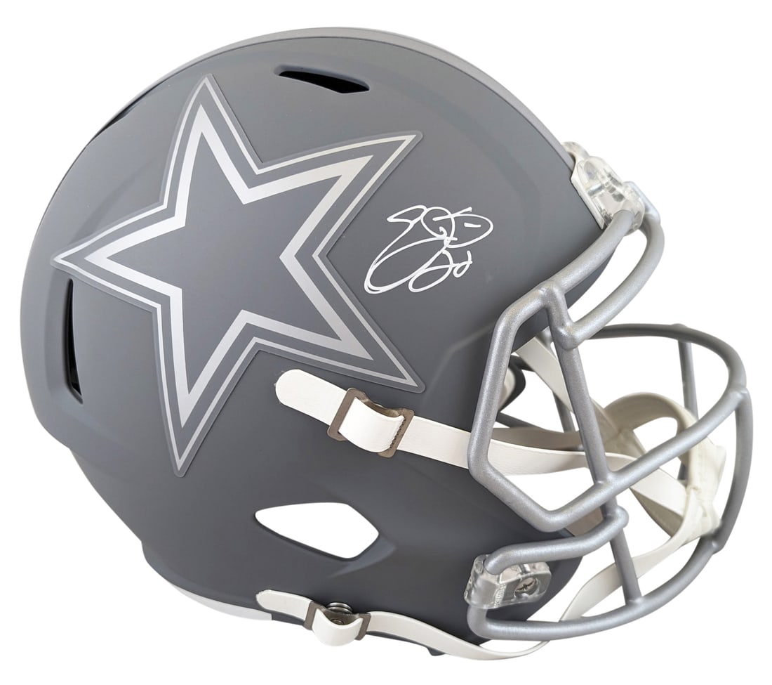 Emmitt Smith Signed Dallas Cowboys Slate Full Size Helmet BAS Witnessed: Emmitt Smith Signed Dallas Cowboys Slate Full Size Helmet BAS Witnessed This Emmitt Smith signed slate full-size Speed replica helmet is a must-have for fans of the Dallas Cowboys. Personally autograp