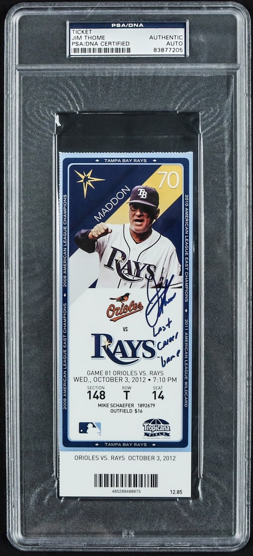 Jim Thome Signed Final Game Ticket October 3 2012 PSA DNA: Jim Thome Signed Final Game Ticket October 3 2012 PSA DNA Celebrate a historic moment in baseball history with this Jim Thome signed ticket from his last career game on October 3, 2012. This original