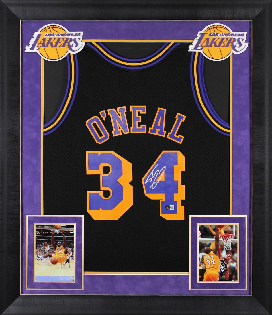 Shaquille O'Neal Signed Lakers Black Mitchell & Ness Framed Jersey BAS (1 of 2)