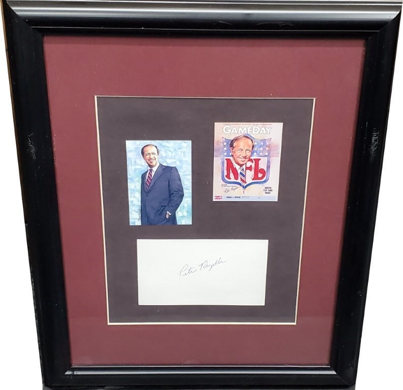 Pete Rozelle Hand Signed Cut Index Card with 2 Cards: Pete Rozelle Hand Signed Cut Index Card with 2 Cards This is an original autographed index card cut signed by Pete Rozelle, the former NFL Commissioner. The item comes custom framed along with two add