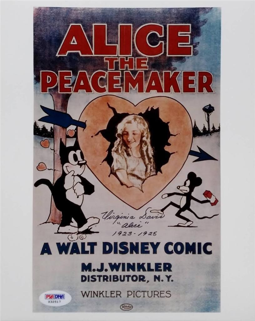 Virginia Davis Signed 8x10 Photo Alice the Peacemaker PSA/DNA Certified: Virginia Davis Signed 8x10 Photo Alice the Peacemaker PSA/DNA Certified This original 8x10 photograph of Virginia Davis as Alice in Disney's "Alice the Peacemaker" is a certified authentic item, featu