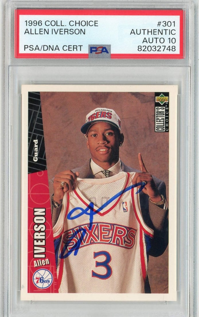 PSA 10 Allen Iverson 1996 Collector's Choice Rookie Card with Autograph (1 of 2)