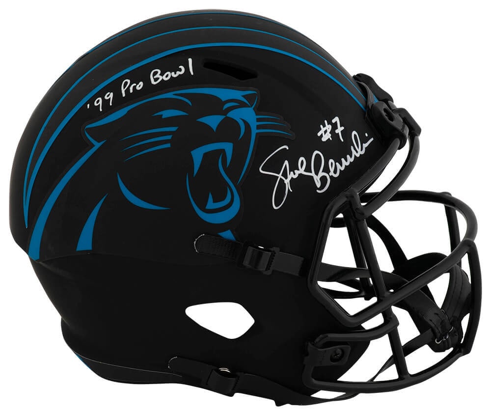Steve Beuerlein Signed Panthers Eclipse Riddell Helmet w/99 Pro Bowl Inscription SS COA: Steve Beuerlein Signed Panthers Eclipse Riddell Helmet w/99 Pro Bowl Inscription SS COA This Carolina Panthers Eclipse Riddell full-size speed replica helmet is signed by former player Steve Beuerlein