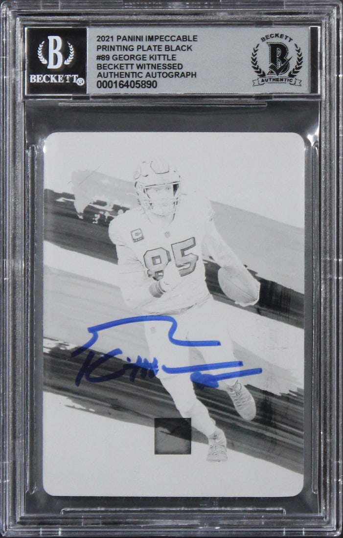 George Kittle Signed 2021 Panini Printing Plate Black #89 Beckett Authenticated Card (1 of 2)