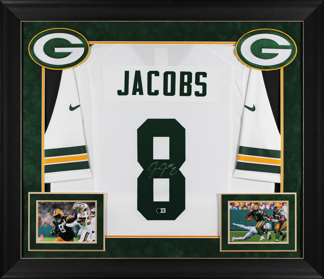 Josh Jacobs Autographed Framed White Nike Game Jersey Green Bay Packers BAS Authenticated (1 of 2)