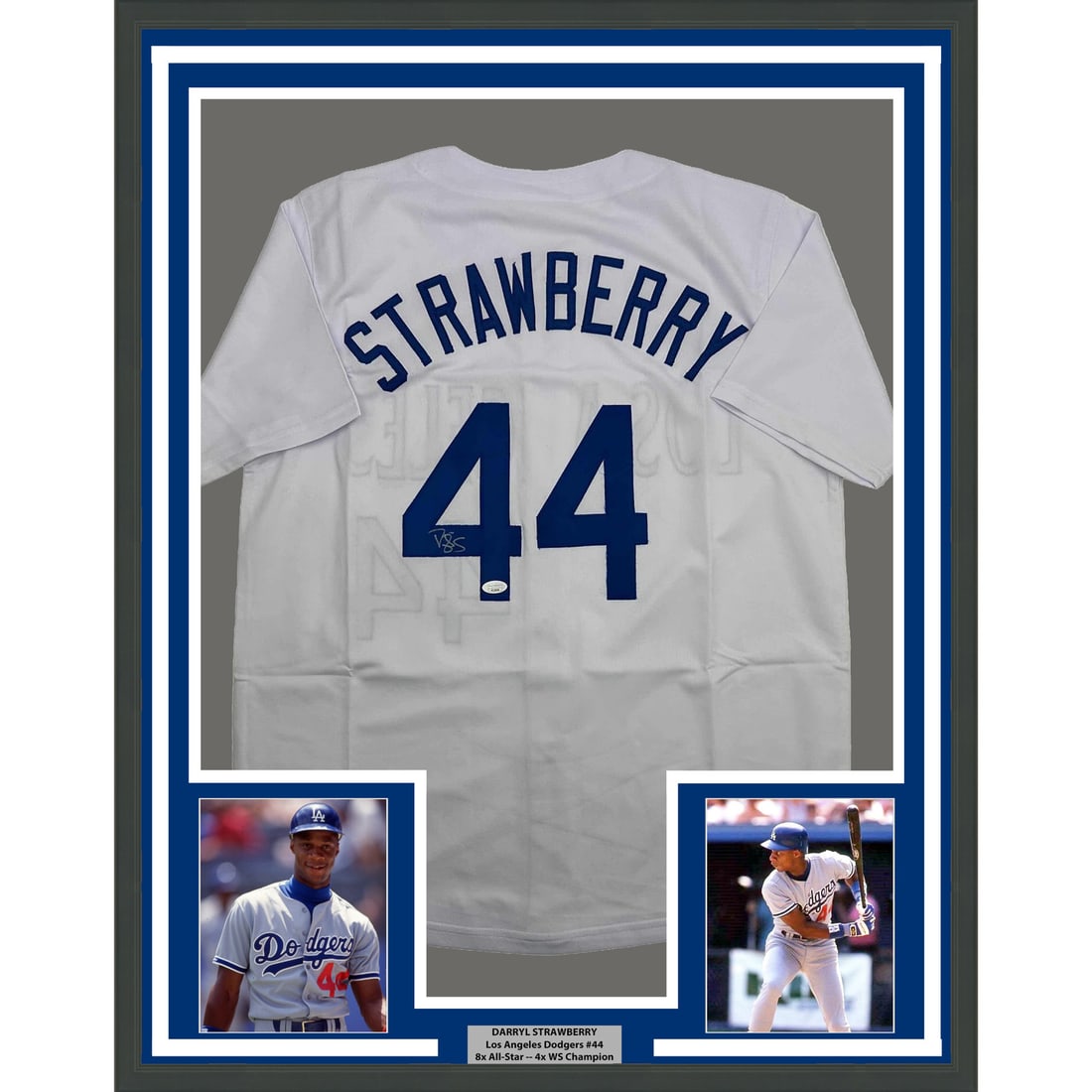 Darryl Strawberry Signed Dodgers Jersey Display 35x39 Framed JSA Authenticated (1 of 2)