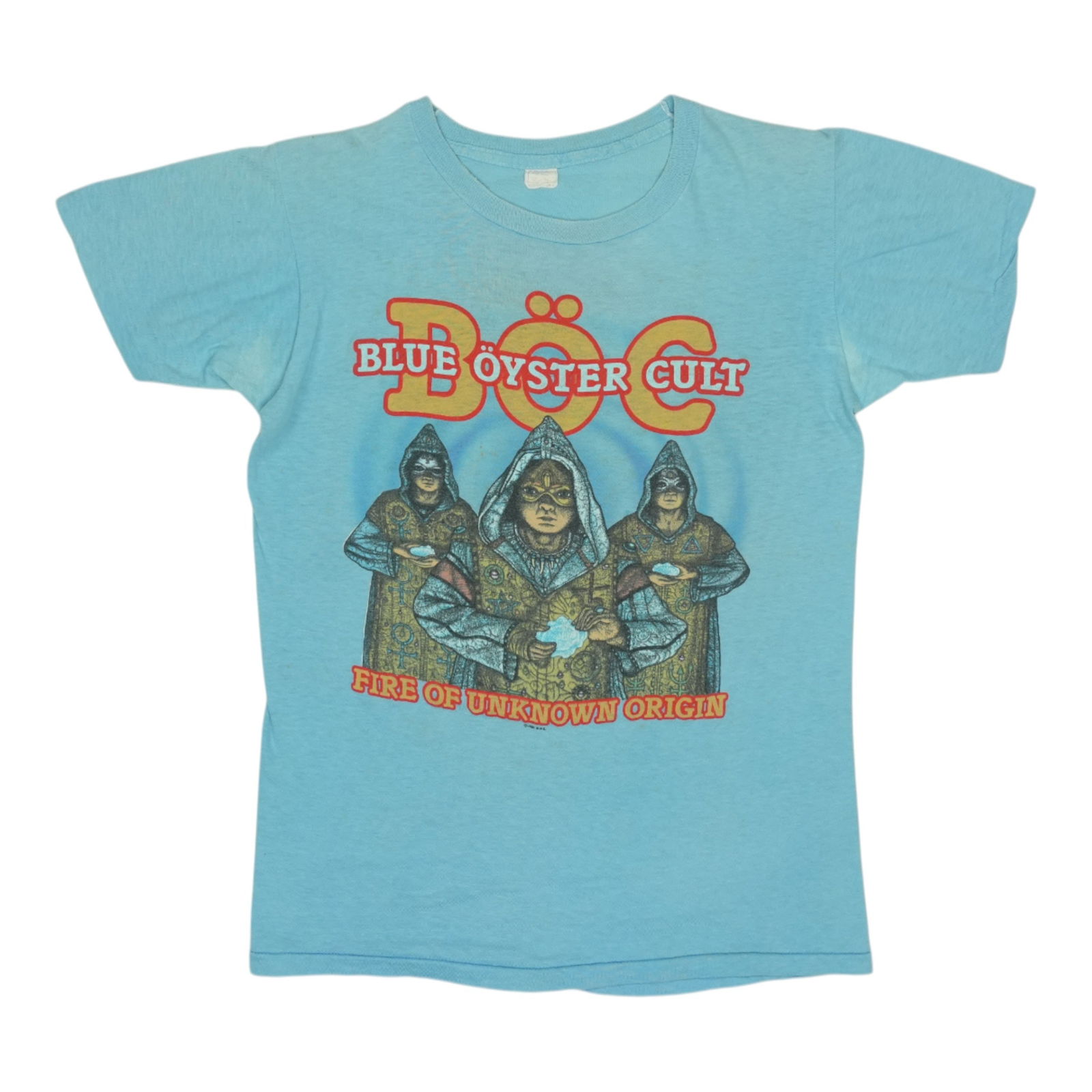 Vintage 1981 Blue Oyster Cult Tour Shirt Fire Of Unknown Origin Graphic Tee: Vintage 1981 Blue Oyster Cult Tour Shirt Fire Of Unknown Origin Graphic Tee This is an original vintage 1981 Blue Oyster Cult Fire of Unknown Origin Tour shirt, featuring graphics on both the front an
