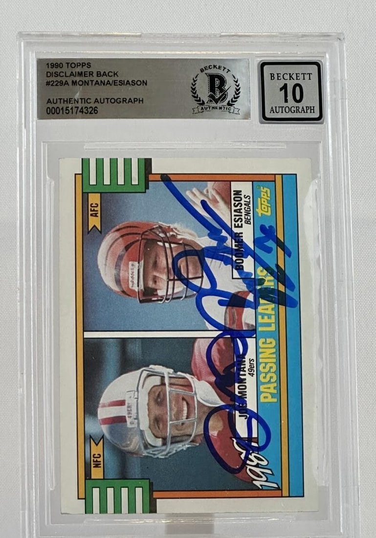 1990 Topps Joe Montana Boomer Esiason Dual Auto BGS 10 #229A (1 of 6)