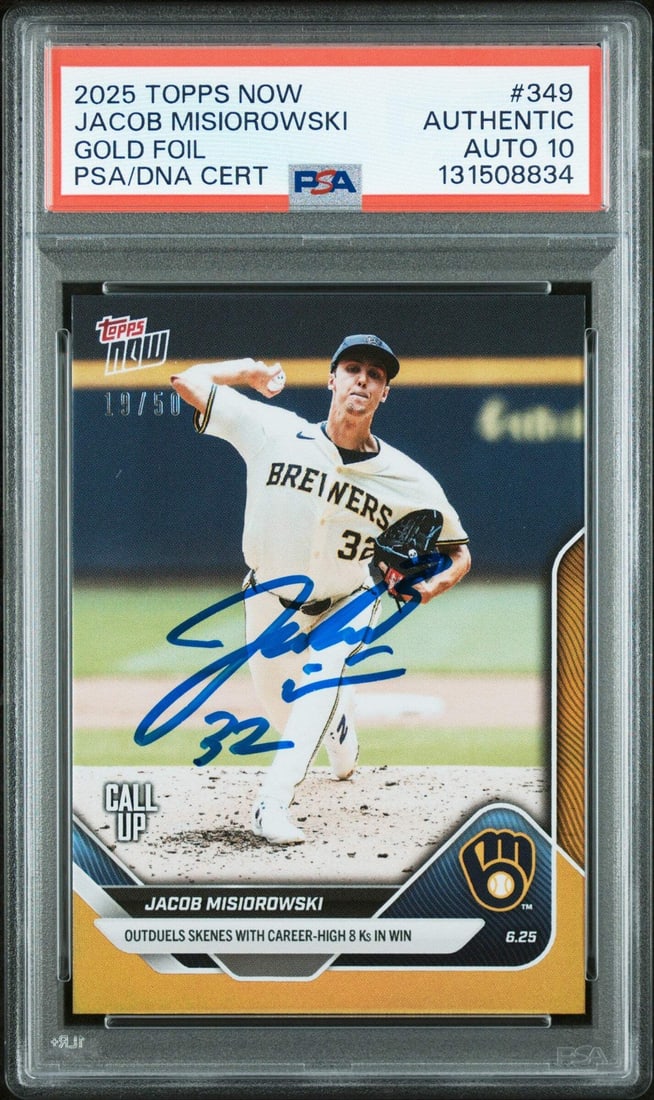 Jacob Misiorowski 2025 Topps Now Gold Rookie Auto Card PSA 10 Serial Numbered 50 (1 of 2)