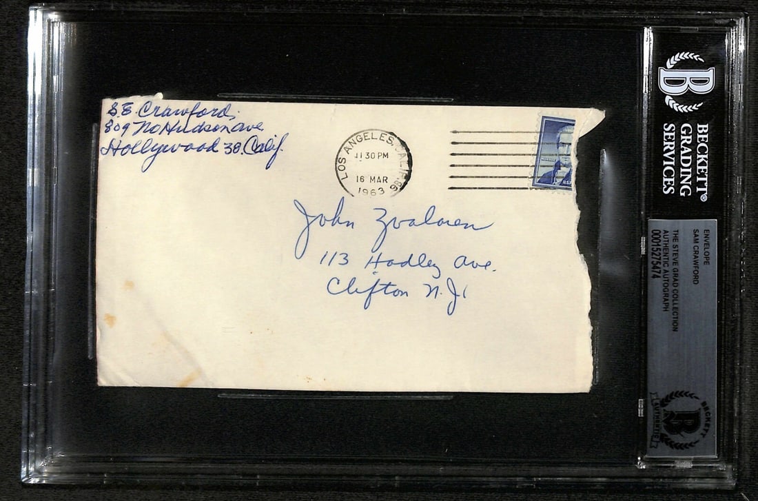 Sam Crawford Signed 1963 Envelope Baseball HOF Beckett Certified (1 of 1)