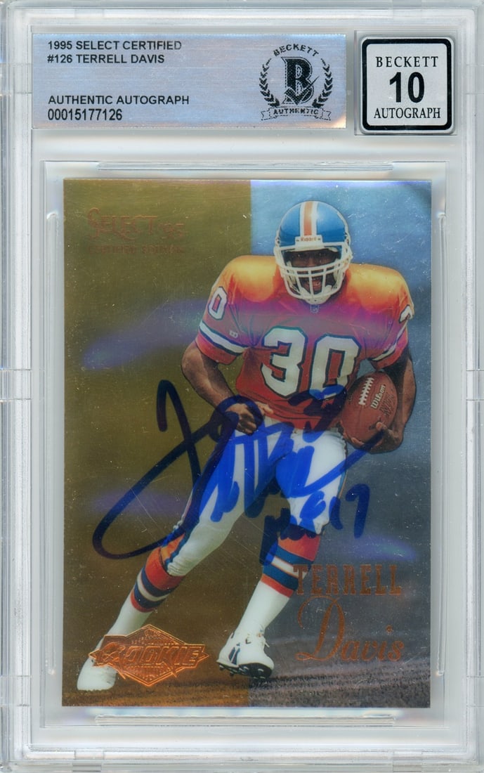 1995 Terrell Davis Autographed Rookie Card HOF Inscription BGS Broncos (1 of 2)