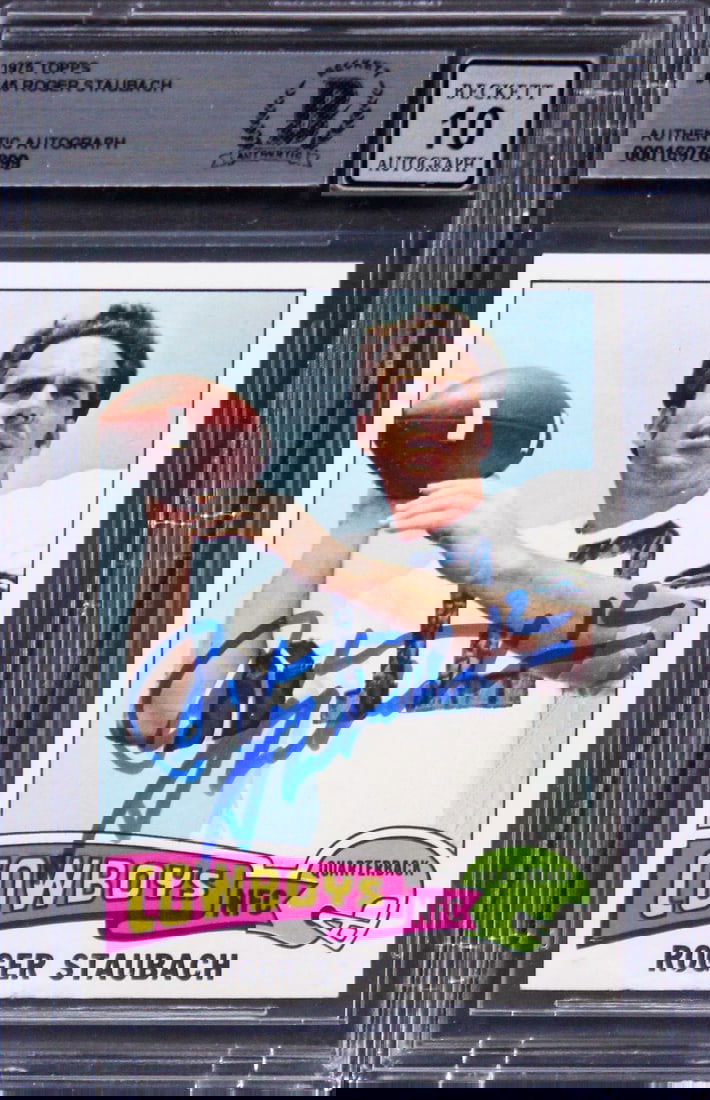 Roger Staubach Signed 1975 Topps #145 Gem Mint 10 Beckett Authenticated Card (1 of 2)