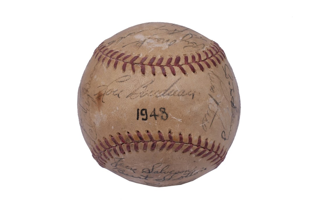 1948 Cleveland Indians Team Signed Baseball with 24 Signatures Beckett COA (1 of 9)