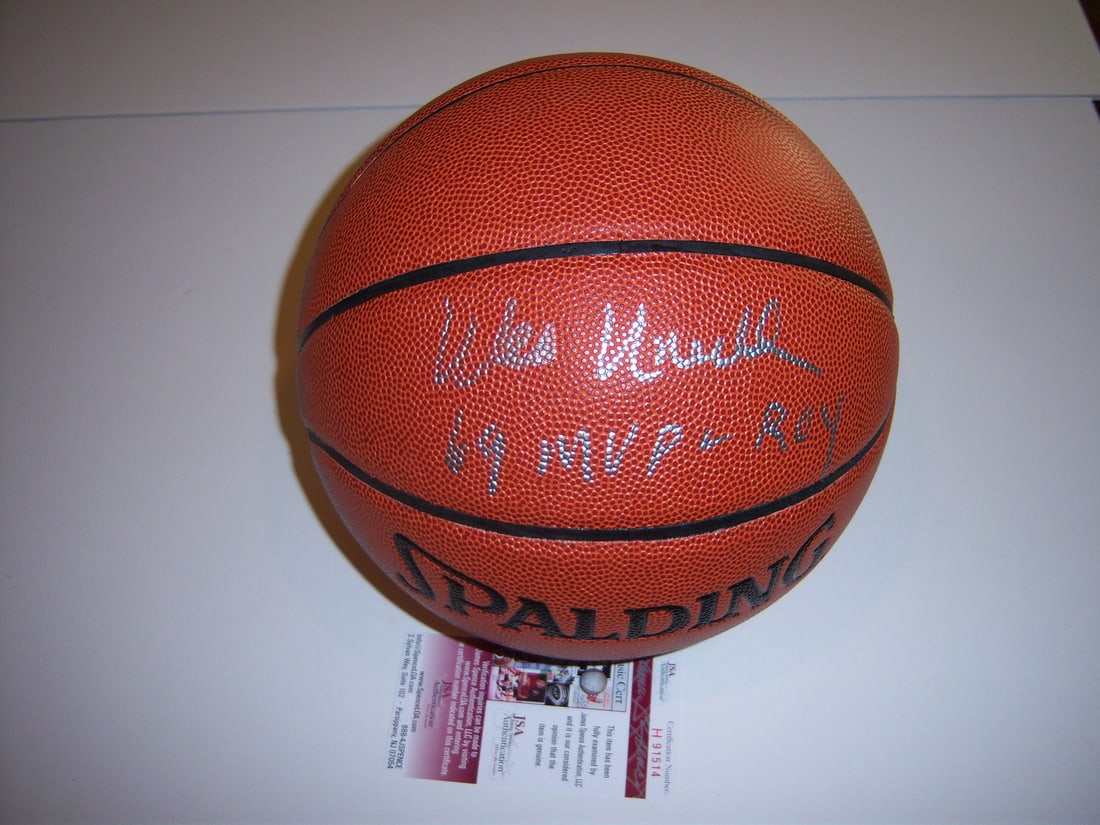 Wes Unseld Signed Basketball JSA COA Washington Bullets MVP 1969: Wes Unseld Signed Basketball JSA COA Washington Bullets MVP 1969 This is a signed basketball celebrating Wes Unseld's impressive achievements as the 1969 MVP and Rookie of the Year with the Washington