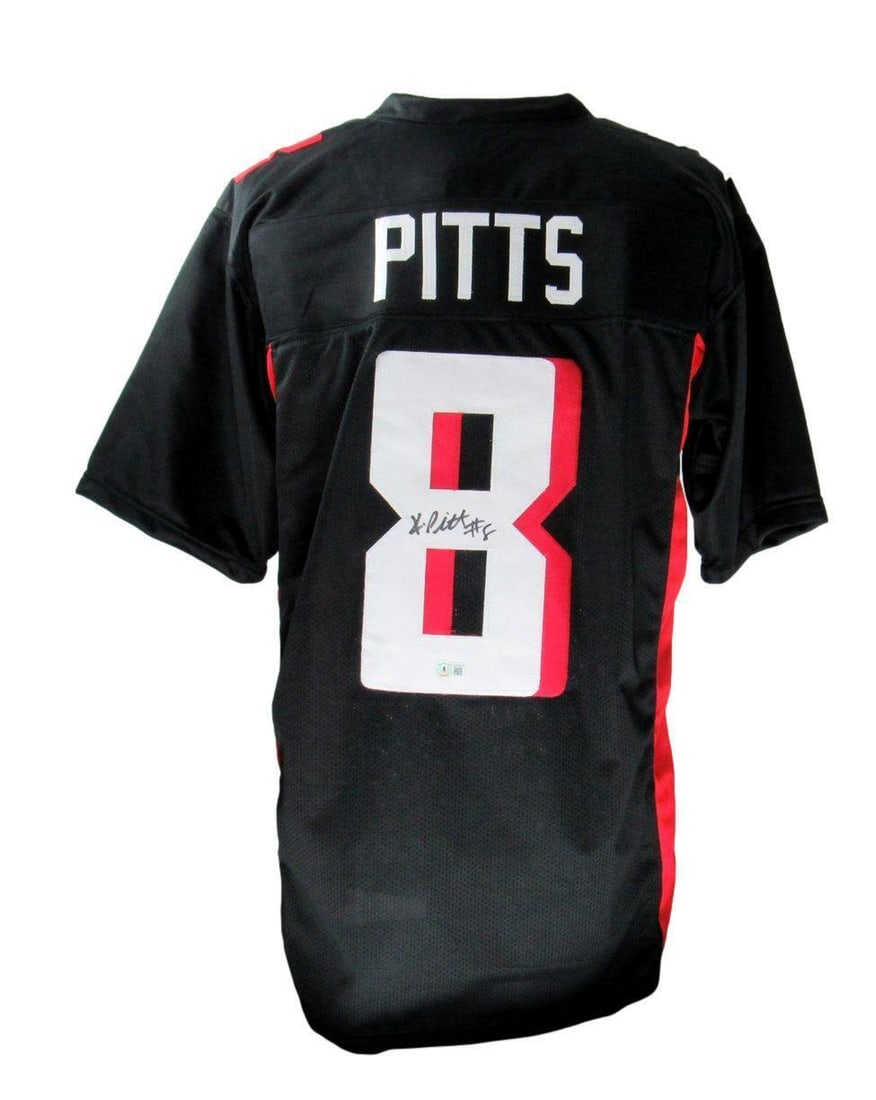 Kyle Pitts Autographed Atlanta Falcons Black Football Jersey BAS Authenticated: Kyle Pitts Autographed Atlanta Falcons Black Football Jersey BAS Authenticated This is a Kyle Pitts signed Atlanta Falcons black custom football jersey in size XL, authenticated by BAS/Beckett, featur