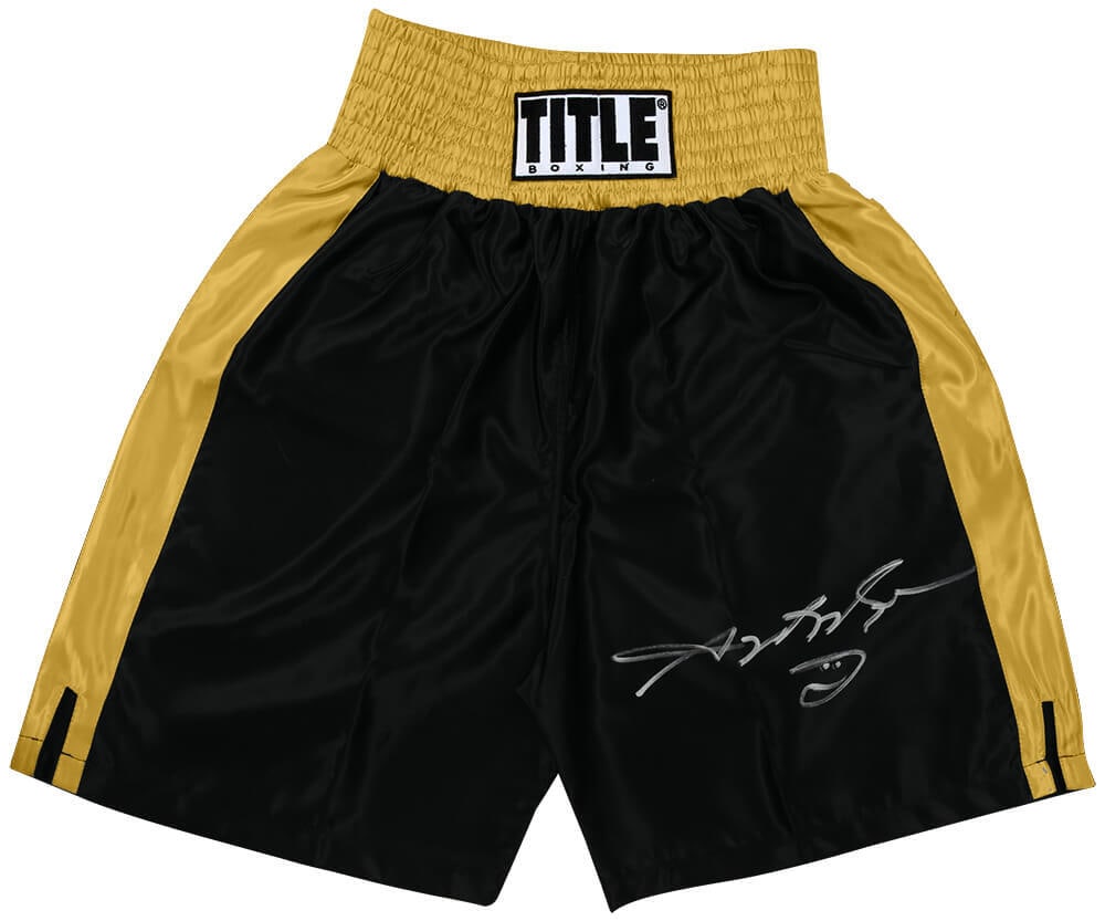 Sugar Ray Leonard Signed Title Boxing Trunks Black Gold Trim COA (1 of 1)