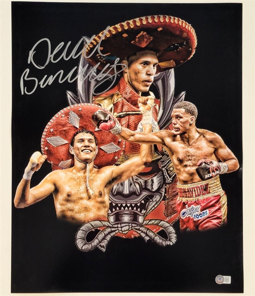 David Benavidez Signed 16x20 Boxing Photo Beckett Authenticated: David Benavidez Signed 16x20 Boxing Photo Beckett Authenticated This is an original 16x20 photograph of boxer David Benavidez, featuring his authentic signature. The photograph is certified by Beckett