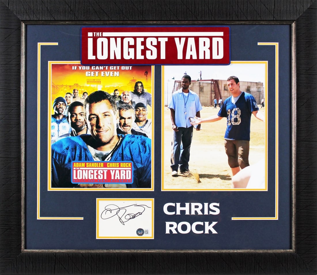 Chris Rock Signed 4x6 Index Card Framed Display BAS Certified: Chris Rock Signed 4x6 Index Card Framed Display BAS Certified This framed display features a personally signed 4x6 index card by Chris Rock, known for his role in The Longest Yard. The item is authent