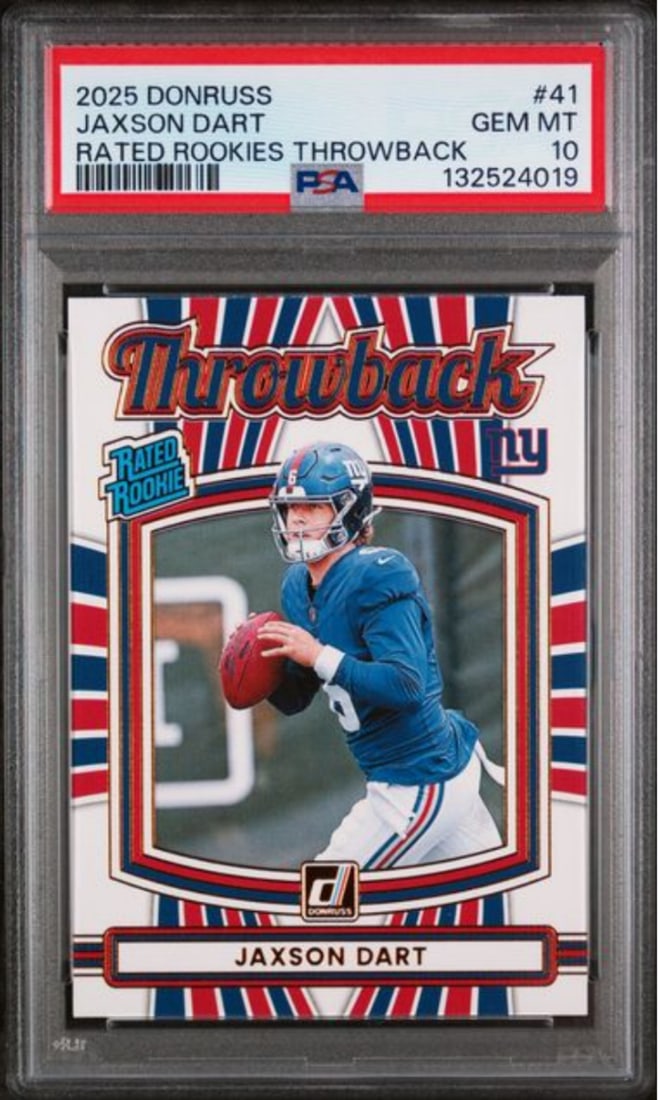 2025 Donruss Jaxson Dart #41 Rated Rookies PSA 10 Football Card (1 of 2)