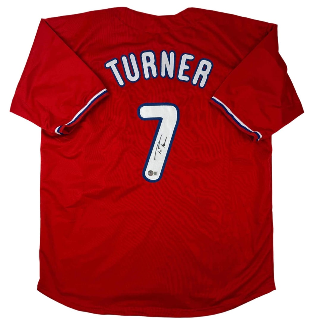 Trea Turner Autographed Phillies Red Baseball Jersey Beckett COA: Trea Turner Autographed Phillies Red Baseball Jersey Beckett COA Celebrate your love for baseball with this autographed Trea Turner Philadelphia Phillies red baseball jersey. This custom jersey featur