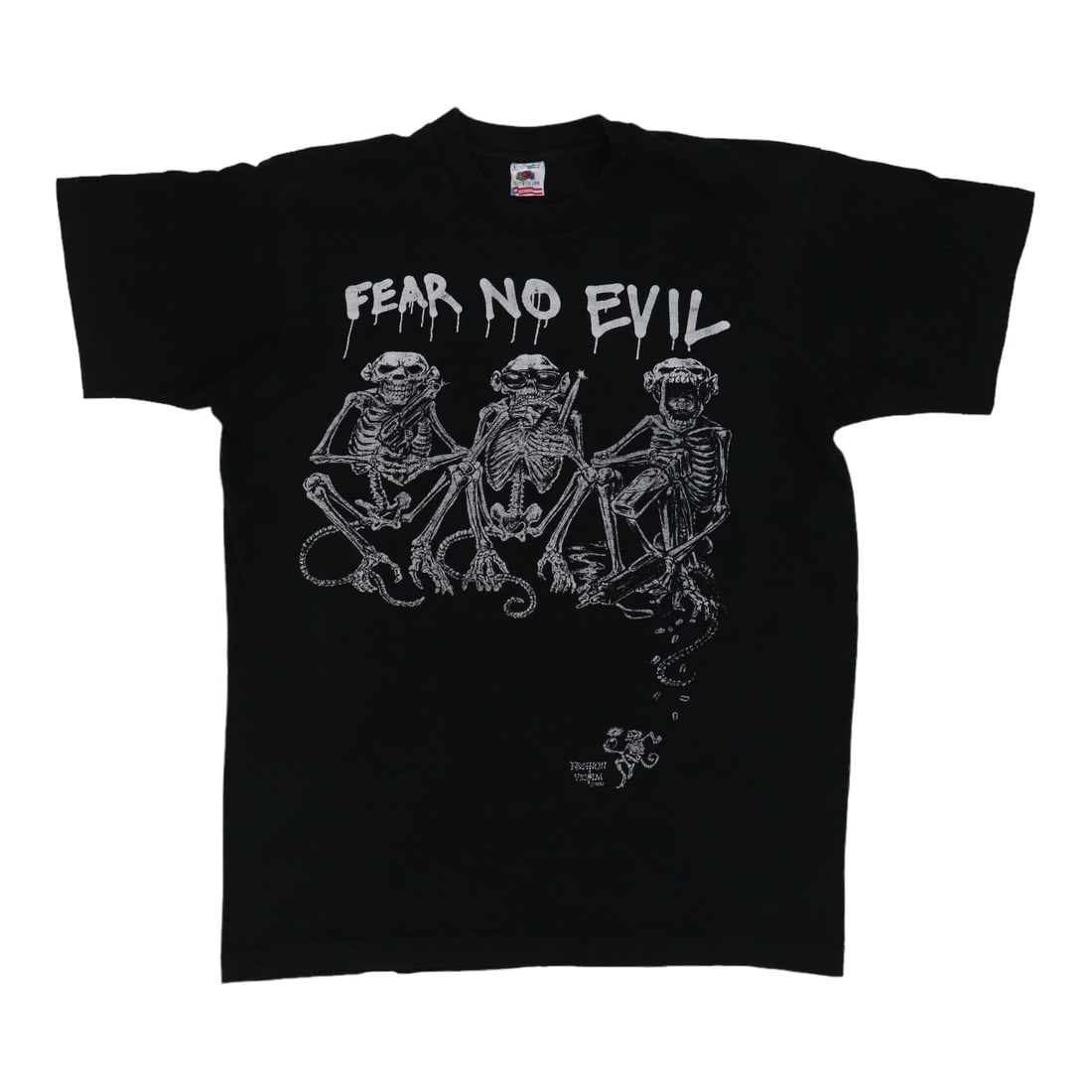Vintage 1992 Fashion Victim Fear No Evil Black Cotton Shirt: Vintage 1992 Fashion Victim Fear No Evil Black Cotton Shirt This is an original vintage 1992 Fear No Evil Fashion Victim shirt. Made from 100% cotton in black, it features a front graphic with no back