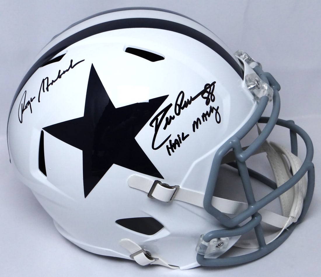 Drew Pearson Roger Staubach Signed Dallas Cowboys Full Size Helmet Beckett Authenticated (1 of 11)