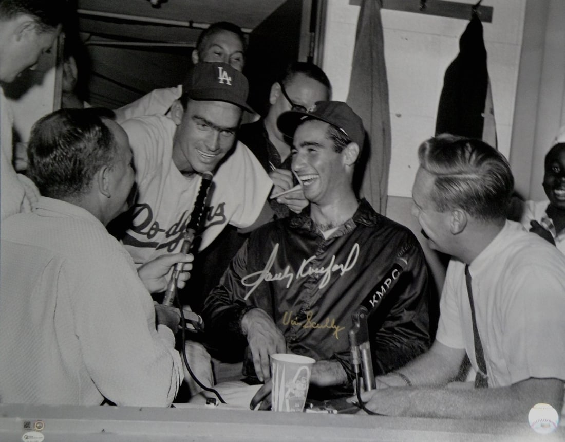 Vin Scully Sandy Koufax Dual Signed 16x20 Photo LA Dodgers Certified: Vin Scully Sandy Koufax Dual Signed 16x20 Photo LA Dodgers Certified This striking 16x20 photo features the iconic signatures of Vin Scully and Sandy Koufax, two legends of the Los Angeles Dodgers. Th