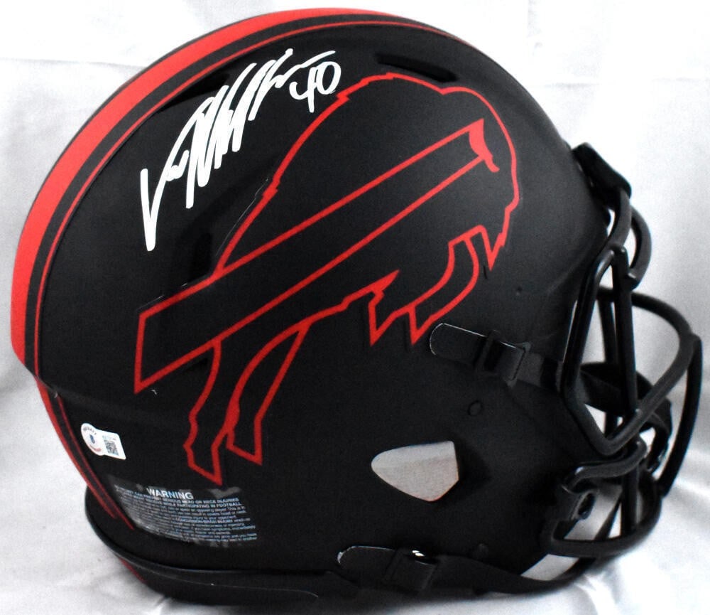 Von Miller Signed Buffalo Bills Eclipse Speed Helmet Beckett Authenticated: Von Miller Signed Buffalo Bills Eclipse Speed Helmet Beckett Authenticated This authentic Buffalo Bills Eclipse Speed helmet features the signature of superstar linebacker Von Miller. The helmet is an