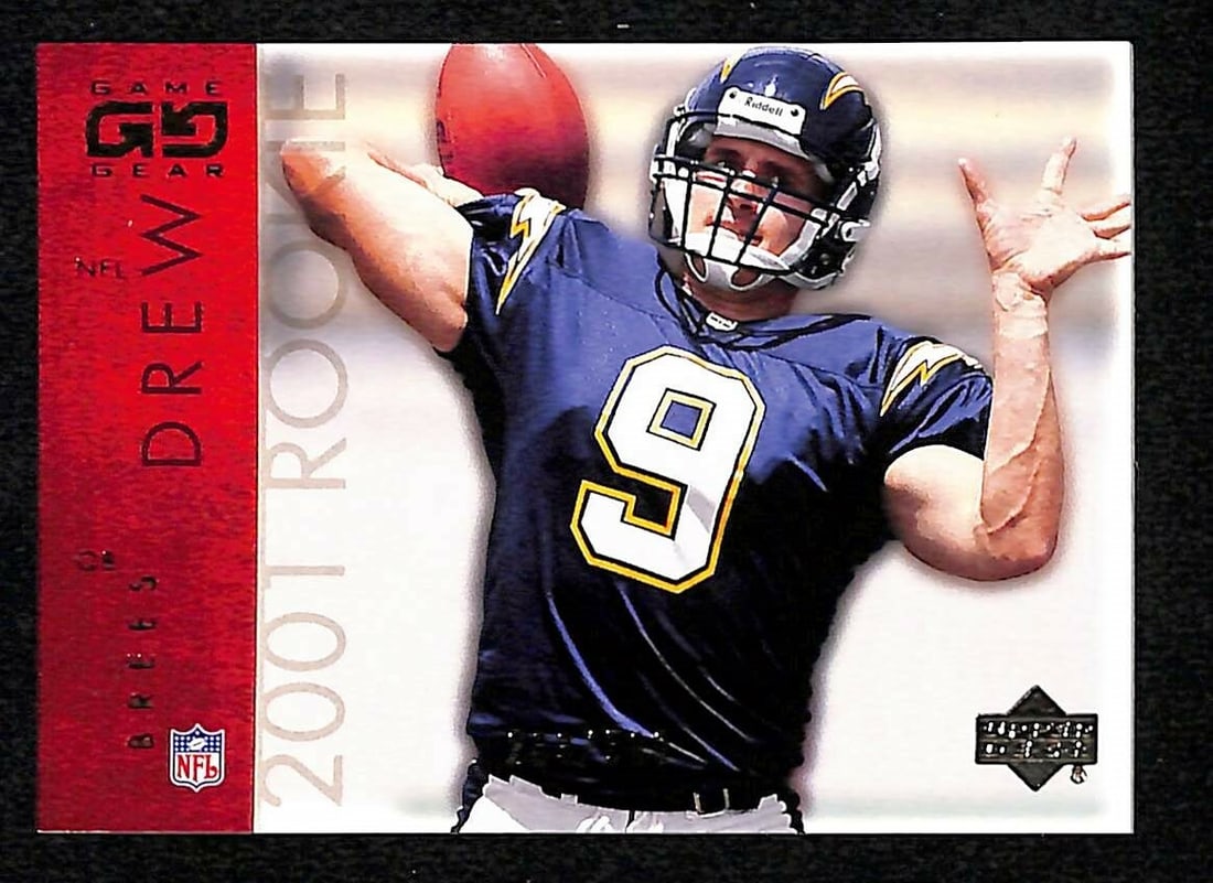 Drew Brees 2001 Upper Deck Game Gear Rookie Card #107 /500 Chargers (1 of 2)