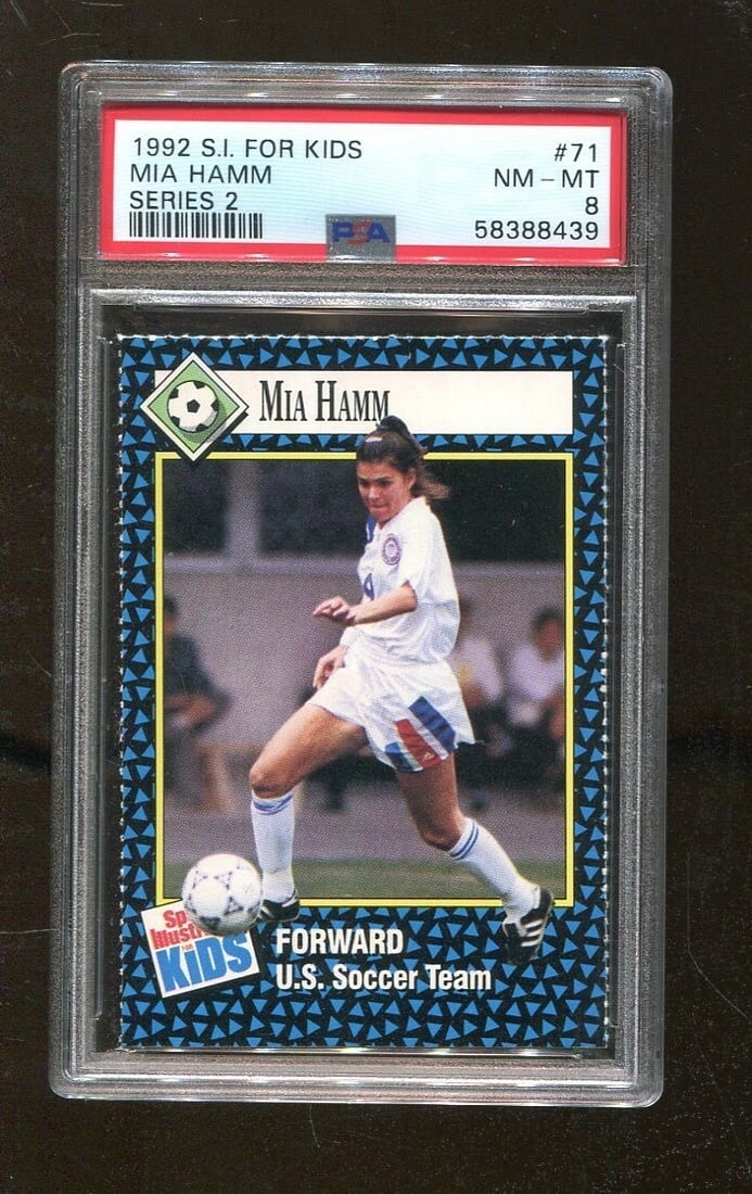 PSA 8 Mia Hamm Rookie Card 1992 SI For Kids Series 2 #71 US Soccer: PSA 8 Mia Hamm Rookie Card 1992 SI For Kids Series 2 #71 US Soccer This is an original 1992 Sports Illustrated For Kids Series 2 trading card featuring US soccer player Mia Hamm. The card is graded PS