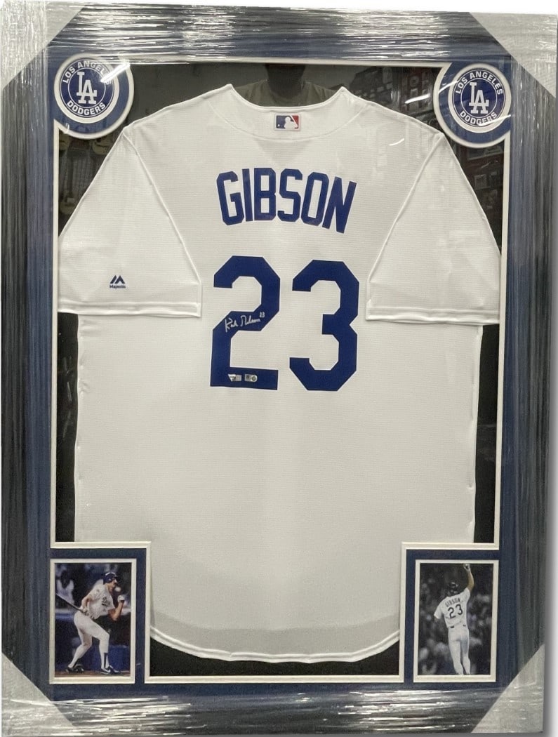 Kirk Gibson Autographed Dodgers Jersey Custom Framed Fanatics Authenticated 35x43: Kirk Gibson Autographed Dodgers Jersey Custom Framed Fanatics Authenticated 35x43 This is an original Kirk Gibson autographed jersey, custom framed for display. The jersey represents the Los Angeles D