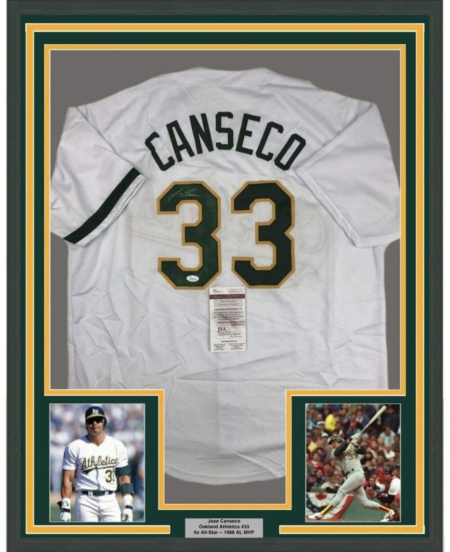 Framed Autographed Jose Canseco Jersey 33x42 JSA COA Gem Mint (1 of 2)