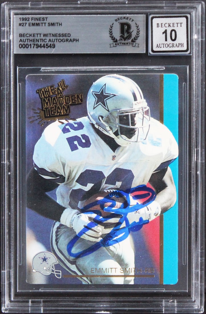 Emmitt Smith Signed 1992 Finest #27 Card Gem Mint 10 BAS Slabbed (1 of 2)