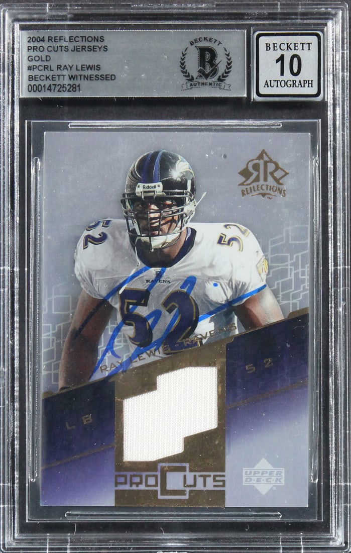 Ray Lewis Autographed 2004 Pro Cuts Gold #PCRL Card Gem Mint 10 Beckett Slabbed (1 of 2)