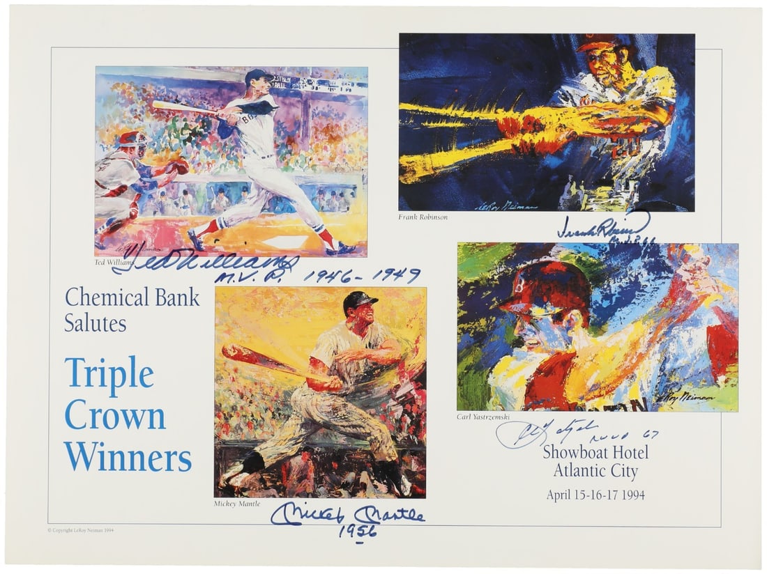 Mickey Mantle Ted Williams Signed Leroy Neiman Triple Crown Photo with Beckett COA (1 of 8)
