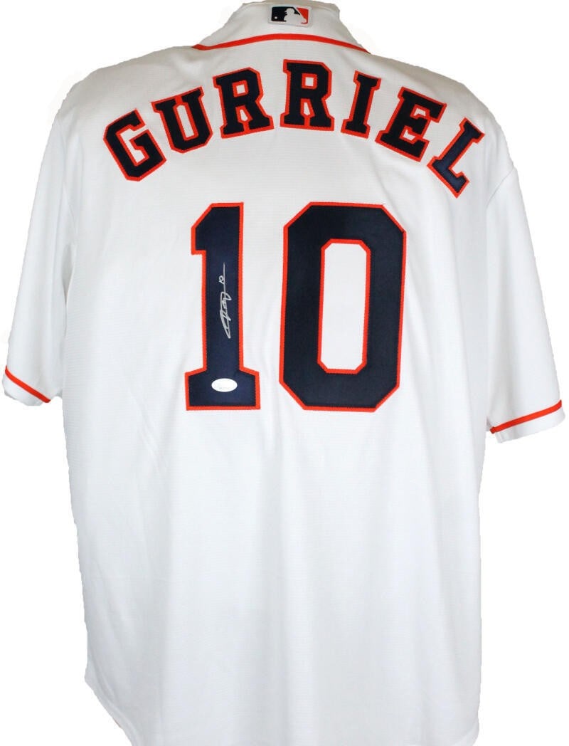 Yuli Gurriel Autographed Houston Astros White Jersey JSA Authenticated: Yuli Gurriel Autographed Houston Astros White Jersey JSA Authenticated This authentic Houston Astros jersey is autographed by player Yuli Gurriel. The white Nike jersey features the team's official co