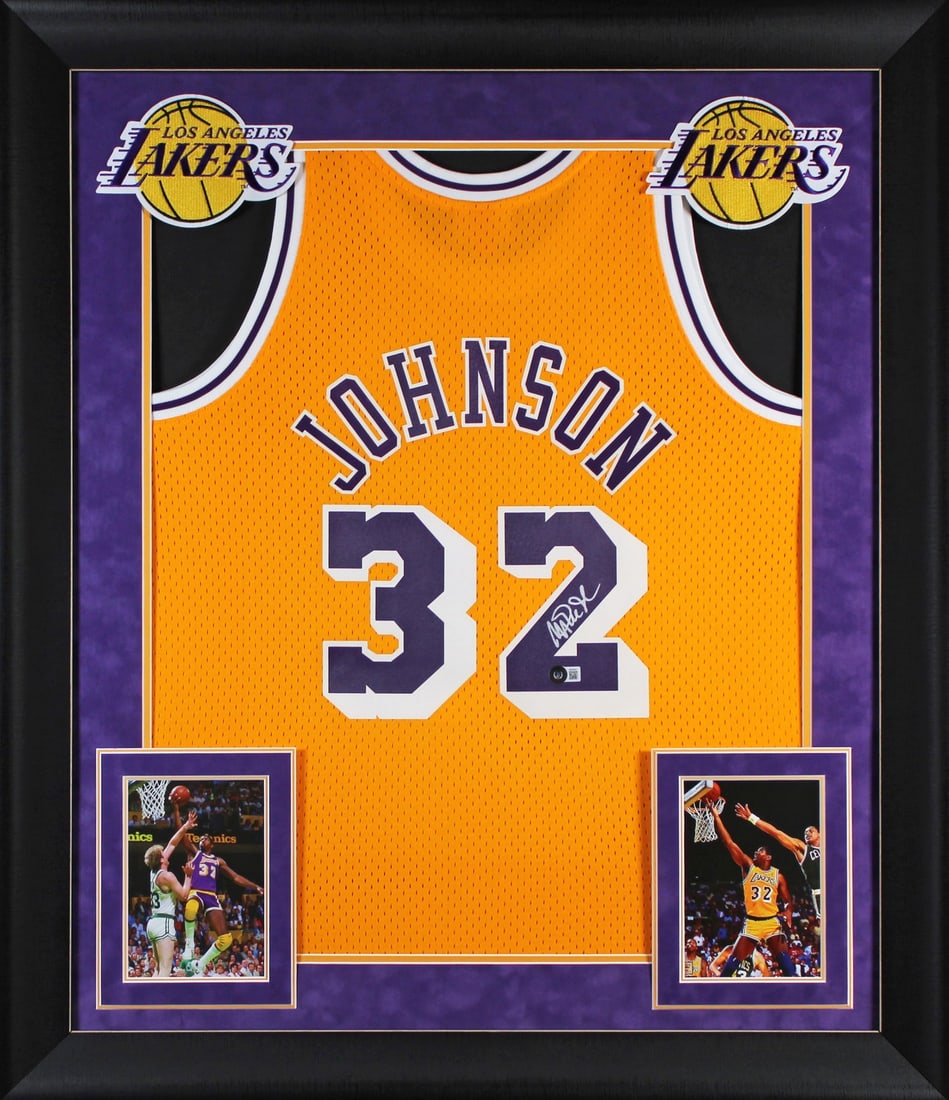 Magic Johnson Signed 1984-85 Lakers Framed Jersey BAS Authenticated (1 of 2)