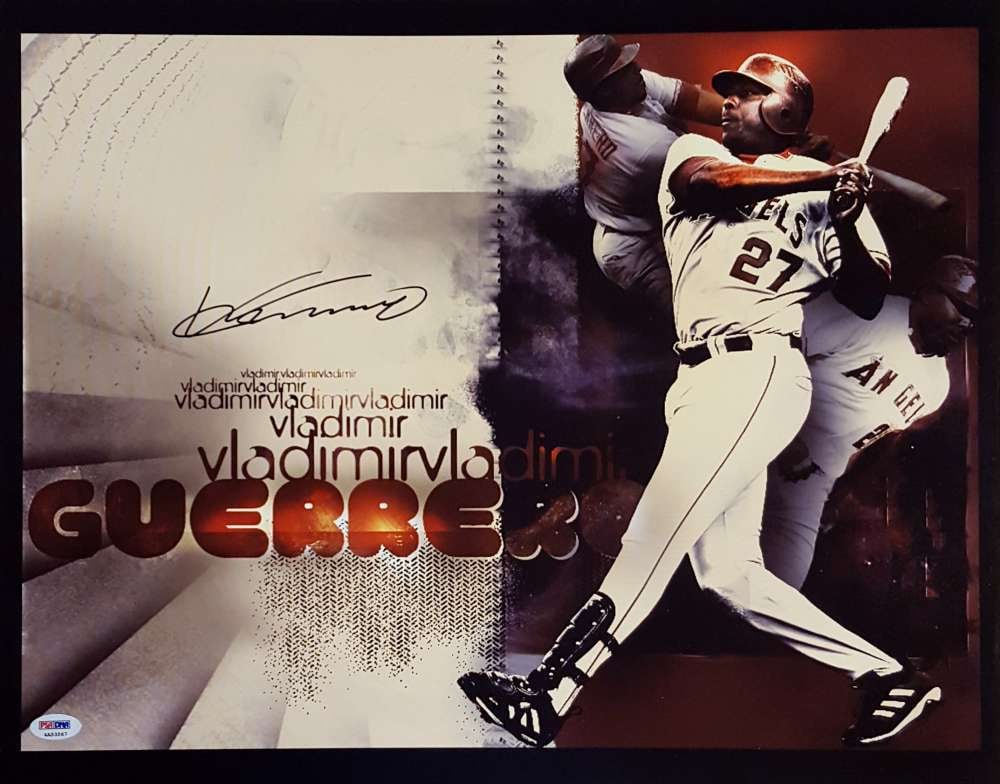 Vladimir Guerrero Signed 16x20 Angels Photo with PSA/DNA Authentication: Vladimir Guerrero Signed 16x20 Angels Photo with PSA/DNA Authentication This is a signed 16x20 photo of Vladimir Guerrero, authenticated by PSA/DNA. It features Guerrero in his iconic Anaheim Angels u