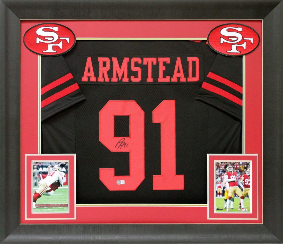 Framed Arik Armstead Autographed Black Jersey Beckett Witnessed San Francisco 49ers: Framed Arik Armstead Autographed Black Jersey Beckett Witnessed San Francisco 49ers This professionally framed black pro style jersey features the authentic hand signature of Arik Armstead from the Sa
