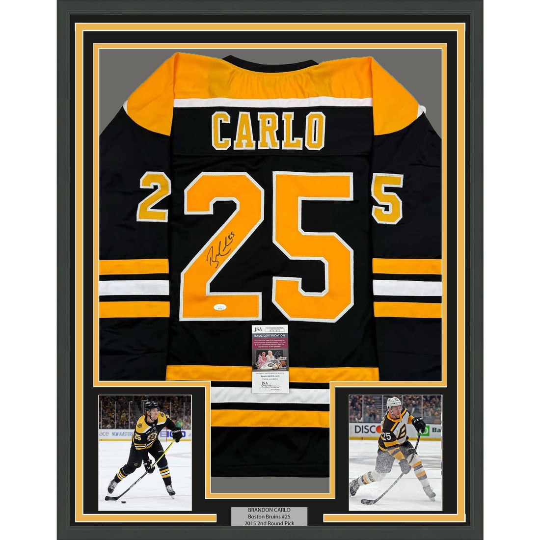 Framed Autographed Brandon Carlo Boston Bruins Jersey with JSA COA 35x39 (1 of 2)