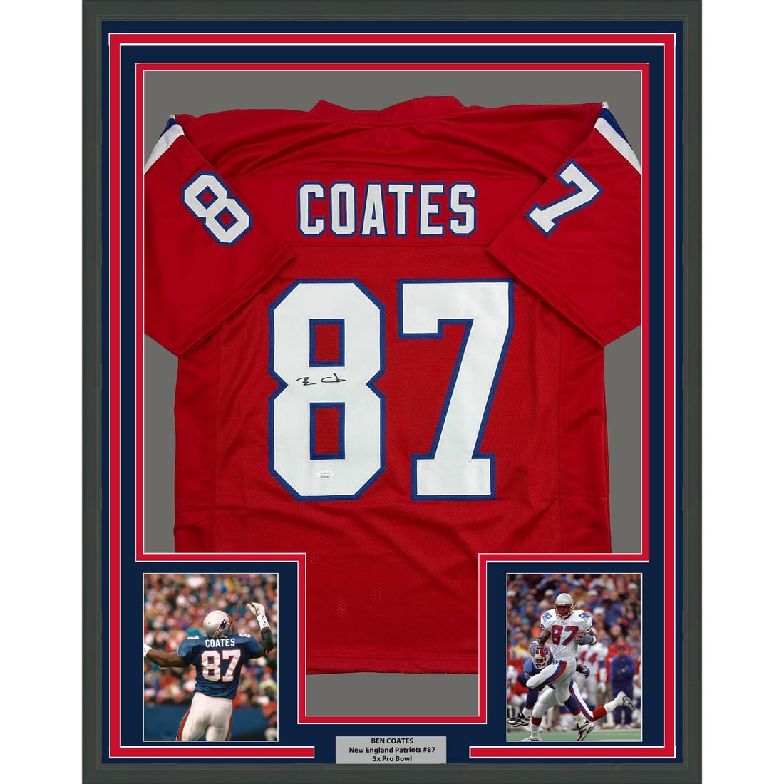 Ben Coates Signed Patriots Red Jersey Framed 35x39 JSA Authenticated (1 of 2)