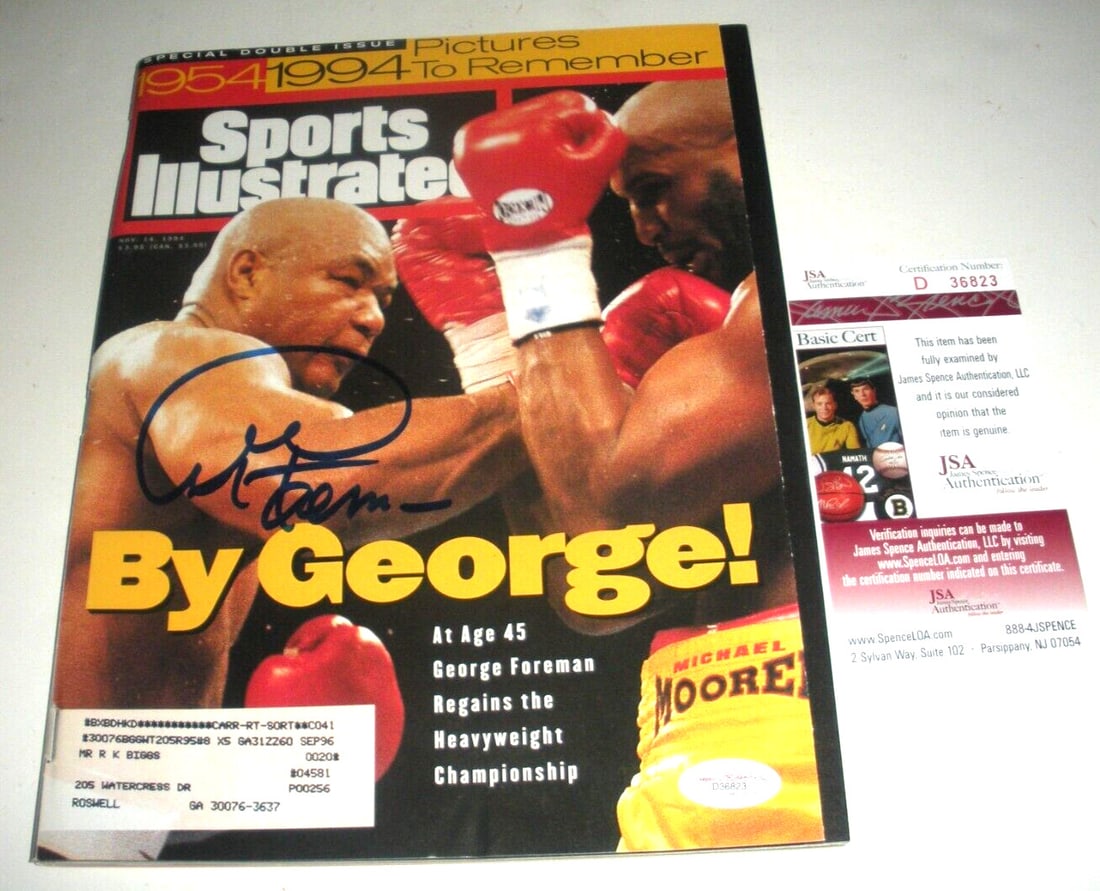 George Foreman Signed Sports Illustrated with JSA COA: George Foreman Signed Sports Illustrated with JSA COA This is an original Sports Illustrated magazine featuring boxing legend George Foreman. The magazine is signed by Foreman and comes with a JSA Cer