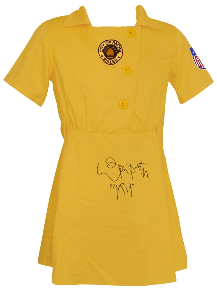 Lori Petty Signed Racine Belles Jersey A League Of Their Own with COA: Lori Petty Signed Racine Belles Jersey A League Of Their Own with COA This is an authentic, pre-owned yellow baseball jersey representing the Racine Belles, the team featured in the classic film 'A Le