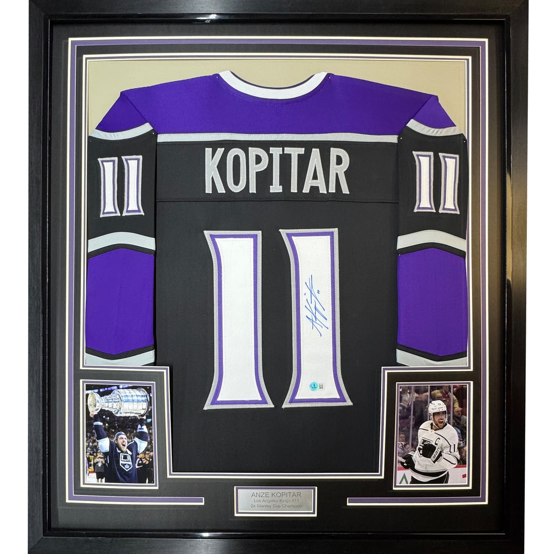 Framed Autographed Anze Kopitar LA Kings Jersey 35x39 BAS COA (1 of 2)