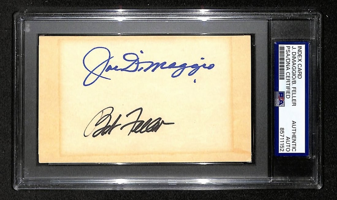 3x5 Index Card Signed by Joe DiMaggio and Bob Feller PSA DNA Authenticated (1 of 1)