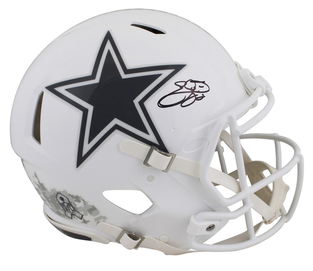 Emmitt Smith Signed Dallas Cowboys Salute To Service III Helmet BAS Authenticated: Emmitt Smith Signed Dallas Cowboys Salute To Service III Helmet BAS Authenticated Celebrate your fandom with this authentic full-size speed Proline helmet, personally signed by Emmitt Smith of the Dal
