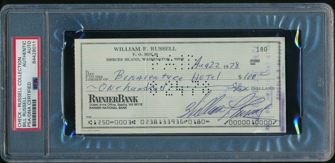 Bill Russell Autographed 1978 Bank Check Boston Celtics PSA/DNA (1 of 3)