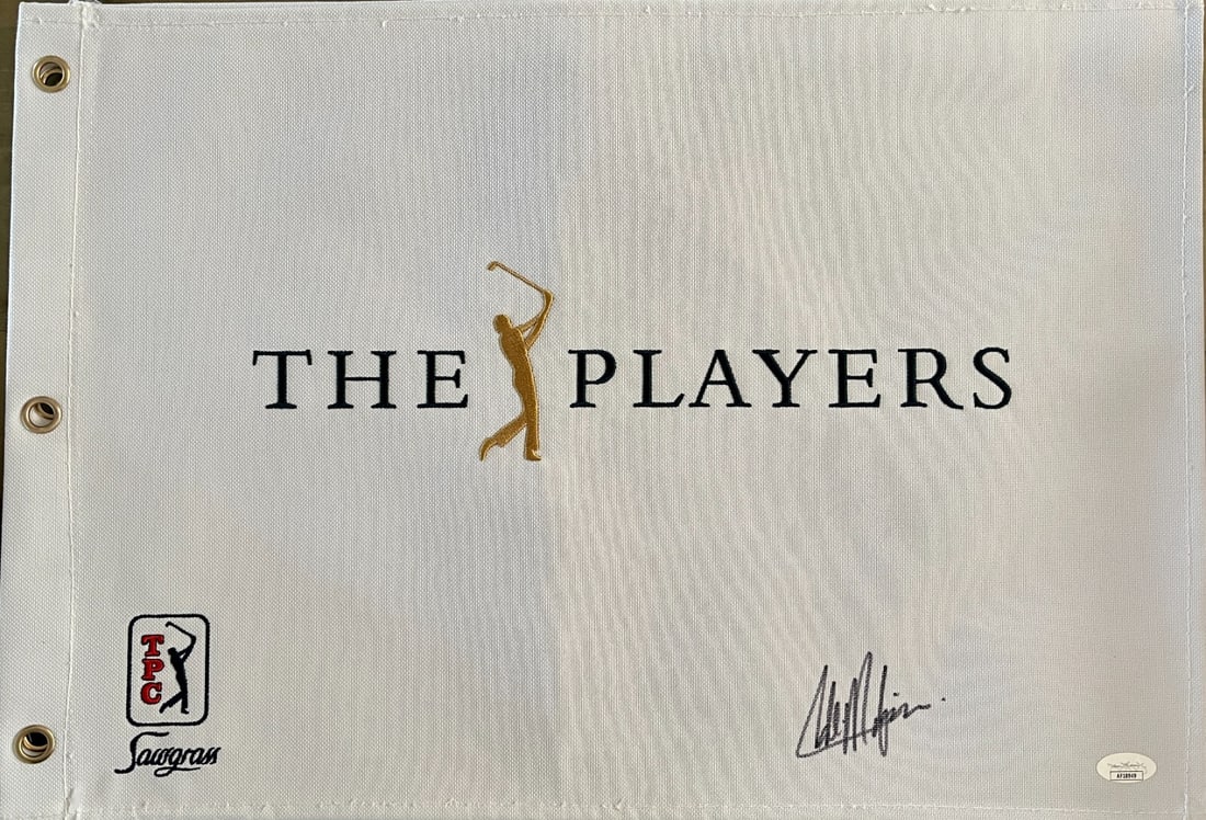 Collin Morikawa Signed The Players Championship Pin Flag JSA Authenticated: Collin Morikawa Signed The Players Championship Pin Flag JSA Authenticated This is an official pin flag from The Players Championship, signed by professional golfer Collin Morikawa. The autograph is a